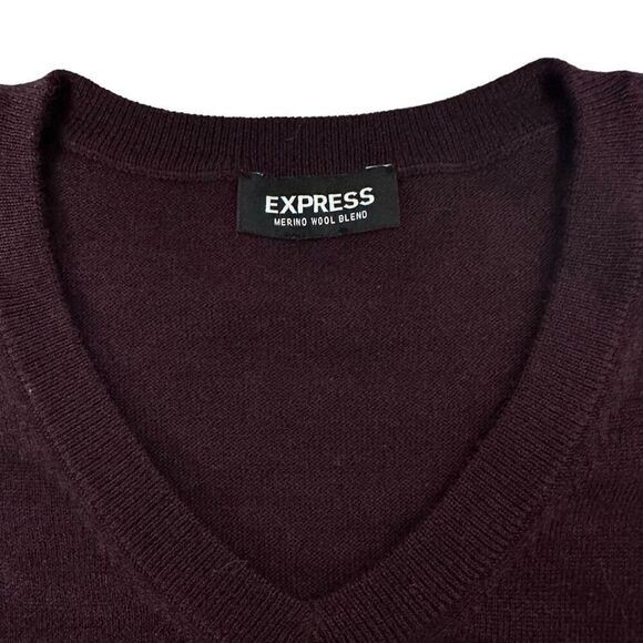 Express Womens Sweater size Small Purple Merino Wool Blend V Neck Lightweight Bu - Picture 3 of 6